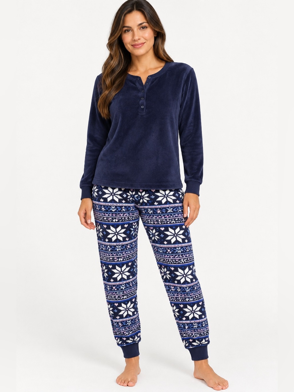 Nautica Women’s 2-Piece Fleece Pajama Sleepwear Set navy Blue size XS cozy warm